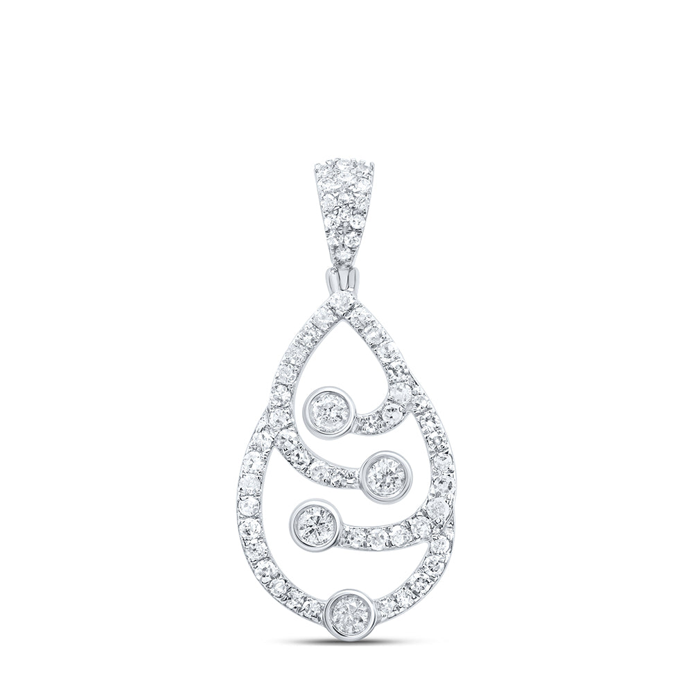 0.41 Ctw Natural Diamond Teardrop Open Pendant in 10k White Gold