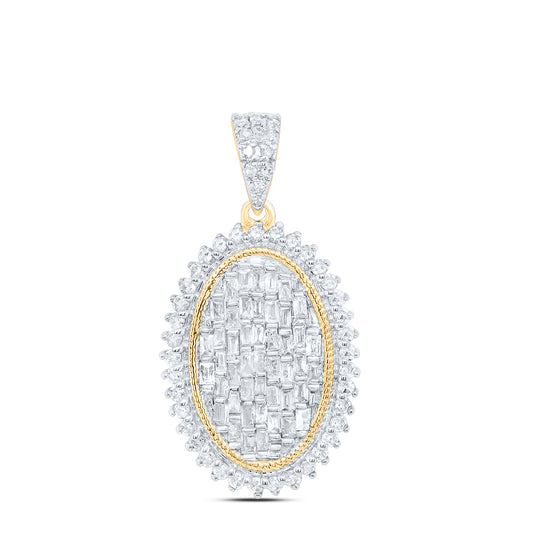 0.49 Ctw Natural Diamond Fashin Oval Shaped Pendant in 10k Yellow Gold