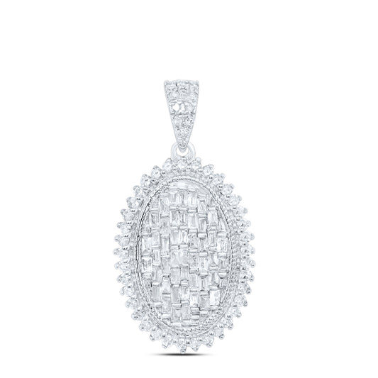 0.47 Ctw Natural Diamond Fashin Oval Shaped Pendant in 10k White Gold