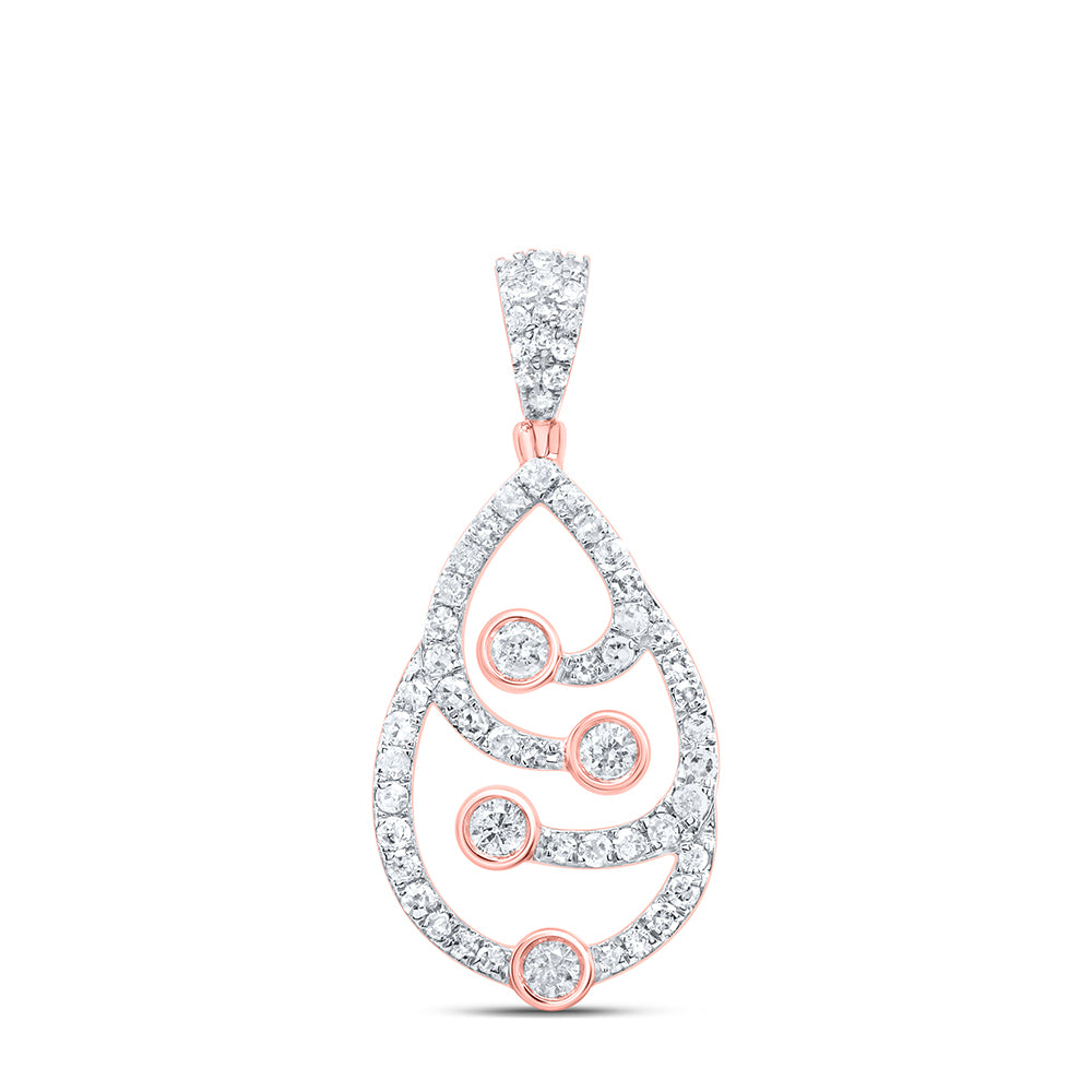 0.42 Ctw Natural Diamond Teardrop Open Pendant in 10k Rose Gold