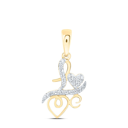 0.14 Ctw Natural Diamond Heart Love Gift Pendant in 10k Yellow Gold