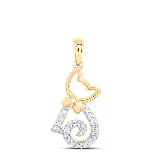 0.09 Ctw Natural Diamond Cat Fashion Gift Pendant in 10k Yellow Gold