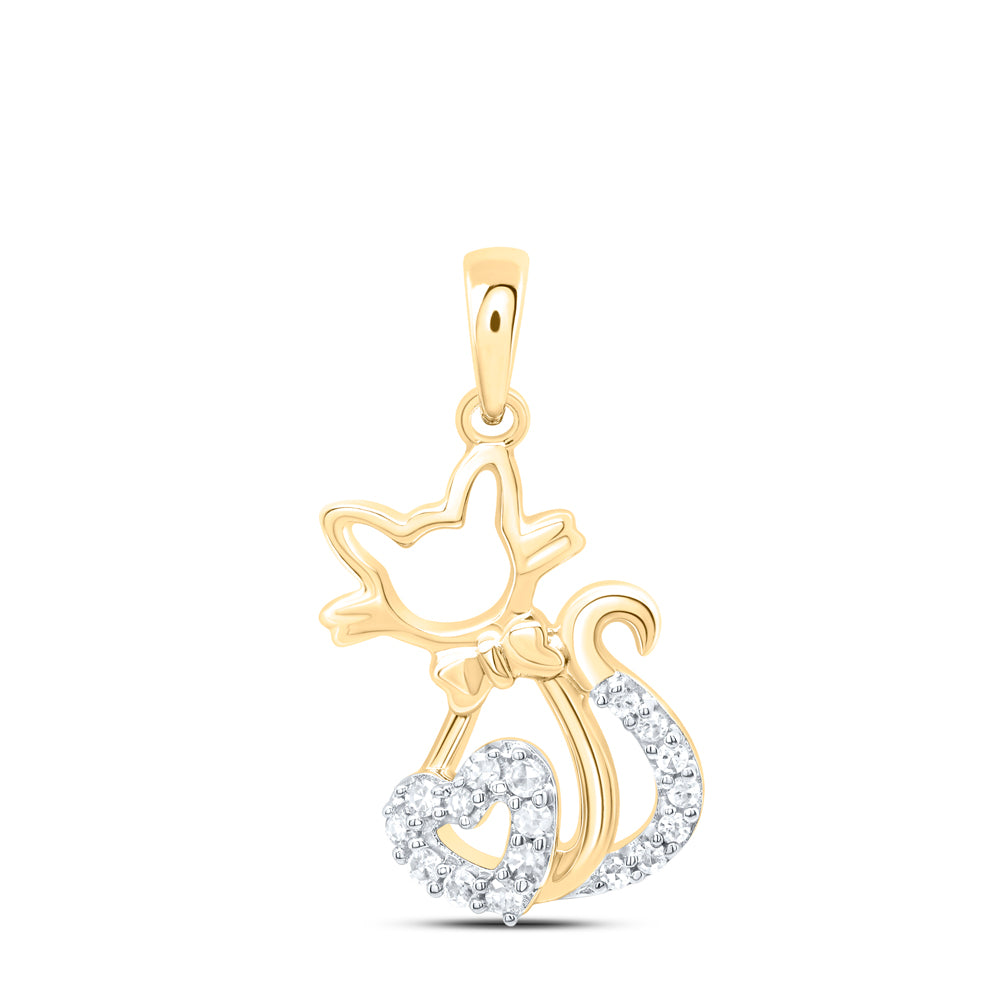 0.09 Ctw Natural Diamond Cat Heart  Gift Pendant in 10k Yellow Gold