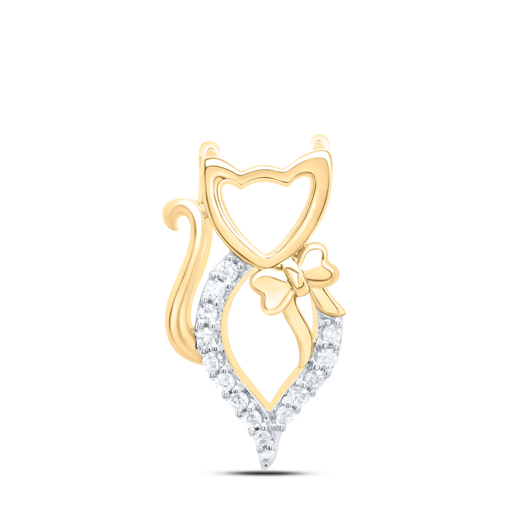 0.06 Ctw Natural Diamond Cat Fashion  Gift Pendant in 10k Yellow Gold