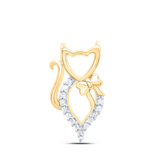 0.06 Ctw Natural Diamond Cat Fashion  Gift Pendant in 10k Yellow Gold