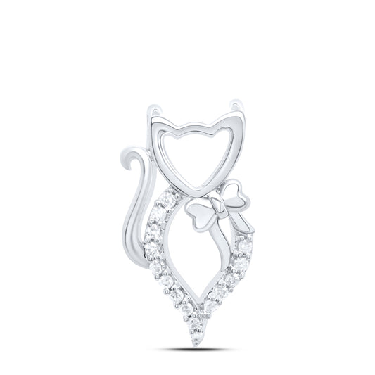 0.06 Ctw Natural Diamond Cat Fashion  Gift Pendant in 10k White Gold