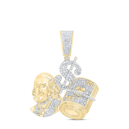 1.36 Ctw Natural Diamond Dollar Sign Cash Money Pendant in 10k Yellow Gold