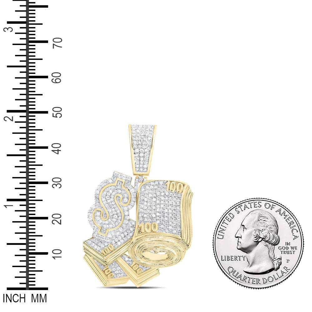 1.13 Ctw Natural Diamond Dollar Bills Dollar Sign Cash Money Pendant in 10k Yellow Gold