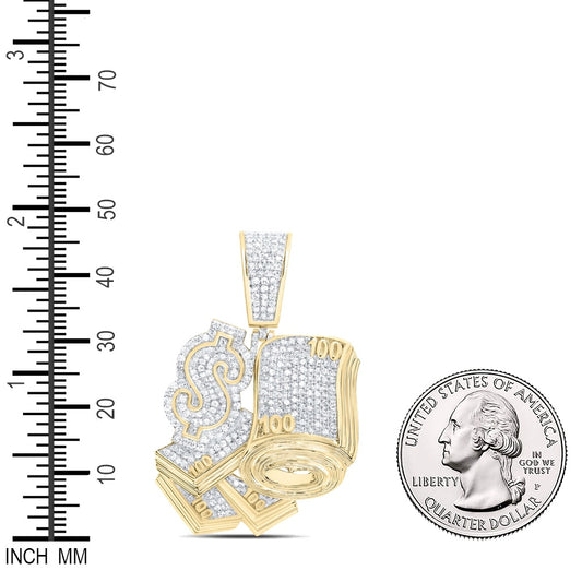 1.13 Ctw Natural Diamond Dollar Bills Dollar Sign Cash Money Pendant in 10k Yellow Gold