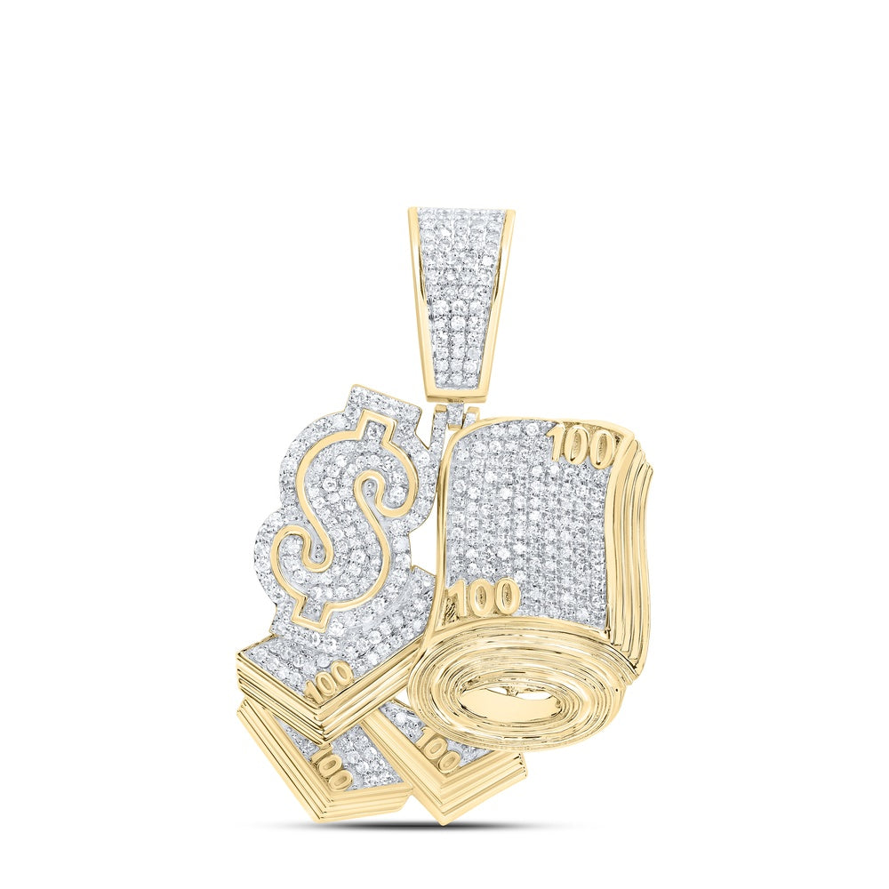 1.13 Ctw Natural Diamond Dollar Bills Dollar Sign Cash Money Pendant in 10k Yellow Gold