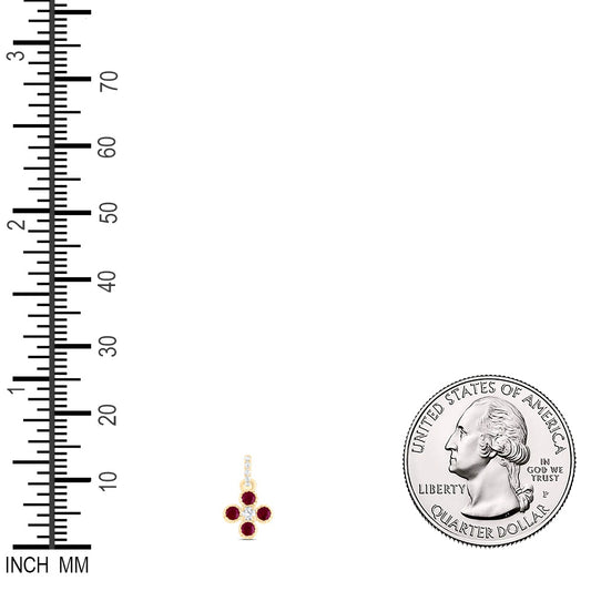 0.27 Ctw Natural Diamond Red Stone Flower Pendant in 14k Yellow Gold