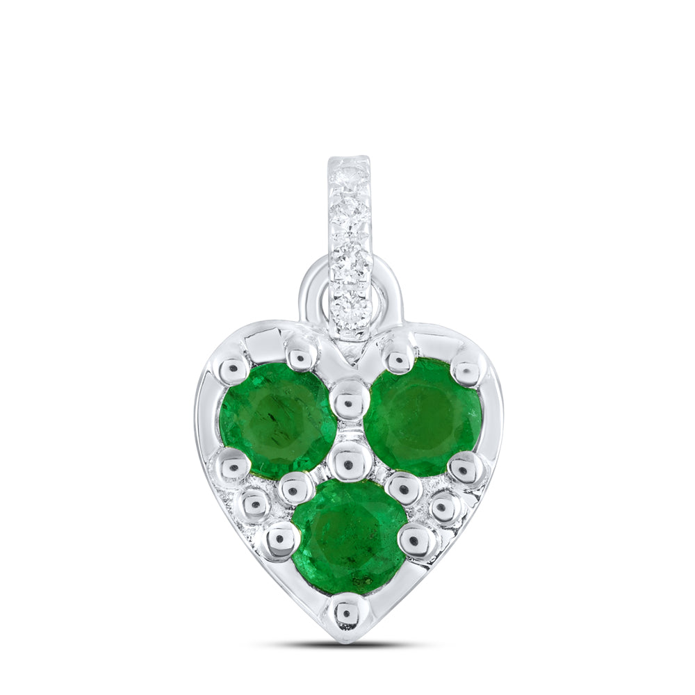 0.32 Ctw Natural Diamond Heart Green Diamond Pendant in 14k White Gold