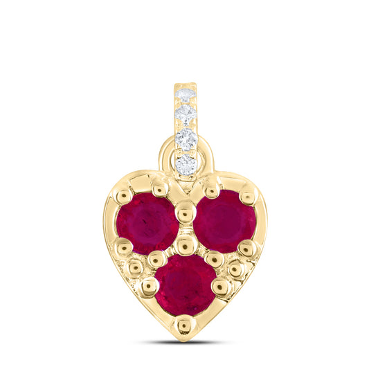 0.48 Ctw Natural Diamond Heart Red Diamond Pendant in 14k Yellow Gold