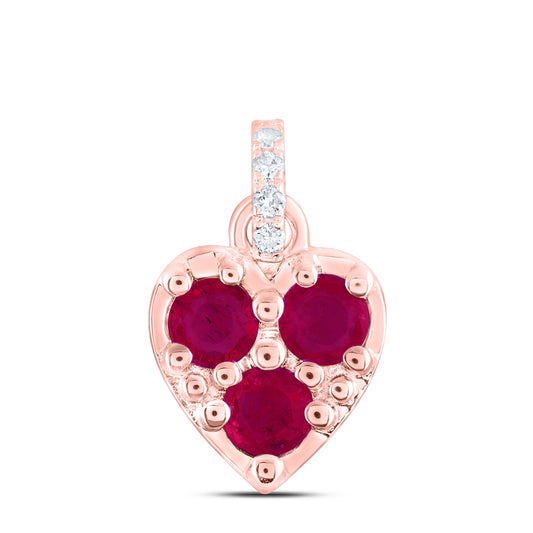 0.46 Ctw Natural Diamond Heart Red Diamond Pendant in 14k Rose Gold