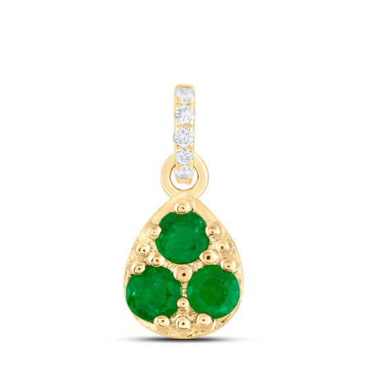 0.32 Ctw Natural Diamond Teardrop Green Pendant in 14k Yellow Gold