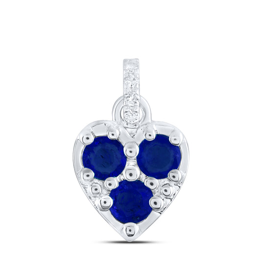 0.44 Ctw Natural Diamond Heart Blue Diamond Pendant in 14k White Gold