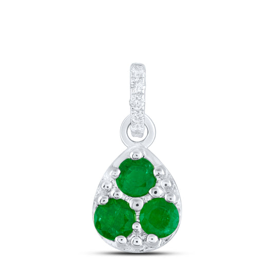 0.31 Ctw Natural Diamond Teardrop Green Pendant in 14k White Gold