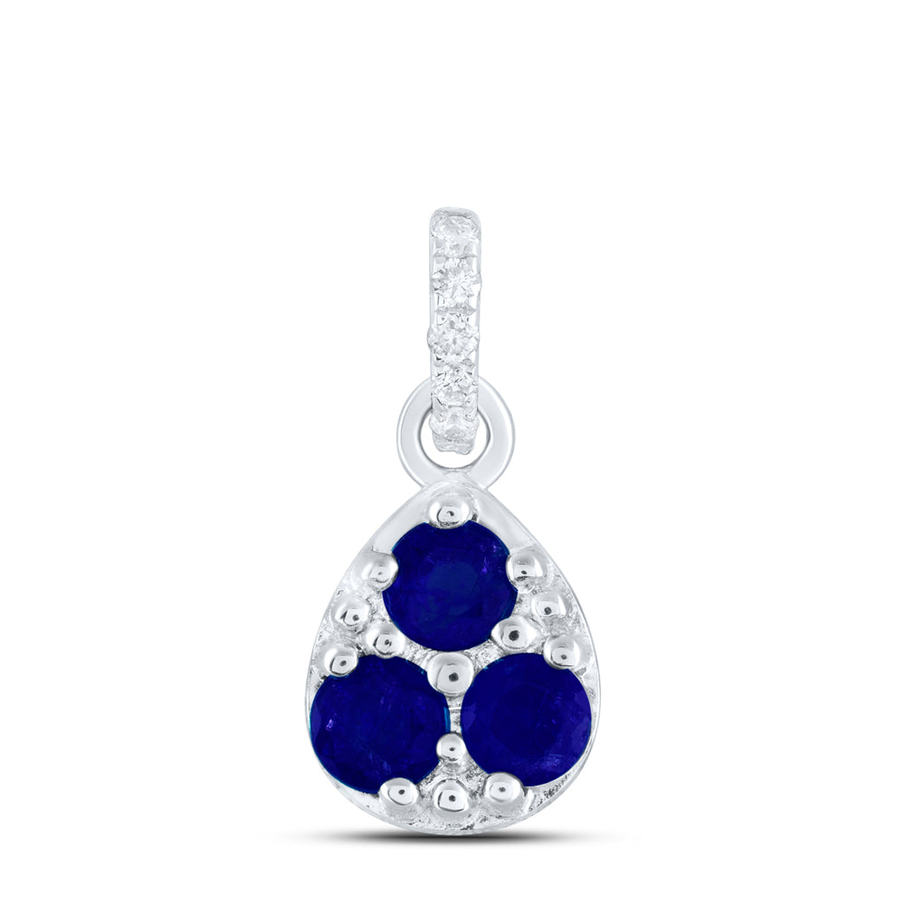 0.36 Ctw Natural Diamond Teardrop Blue Pendant in 14k White Gold
