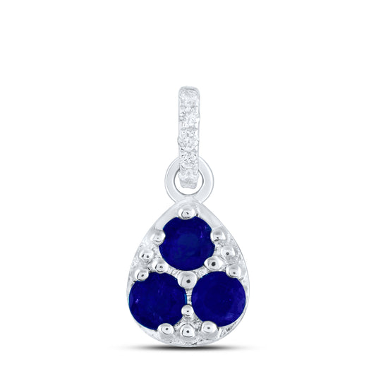0.36 Ctw Natural Diamond Teardrop Blue Pendant in 14k White Gold