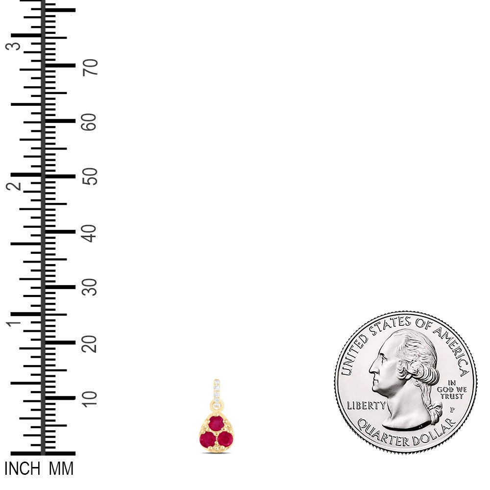 0.33 Ctw Natural Diamond Teardrop Three Red Pendant in 14k Yellow Gold