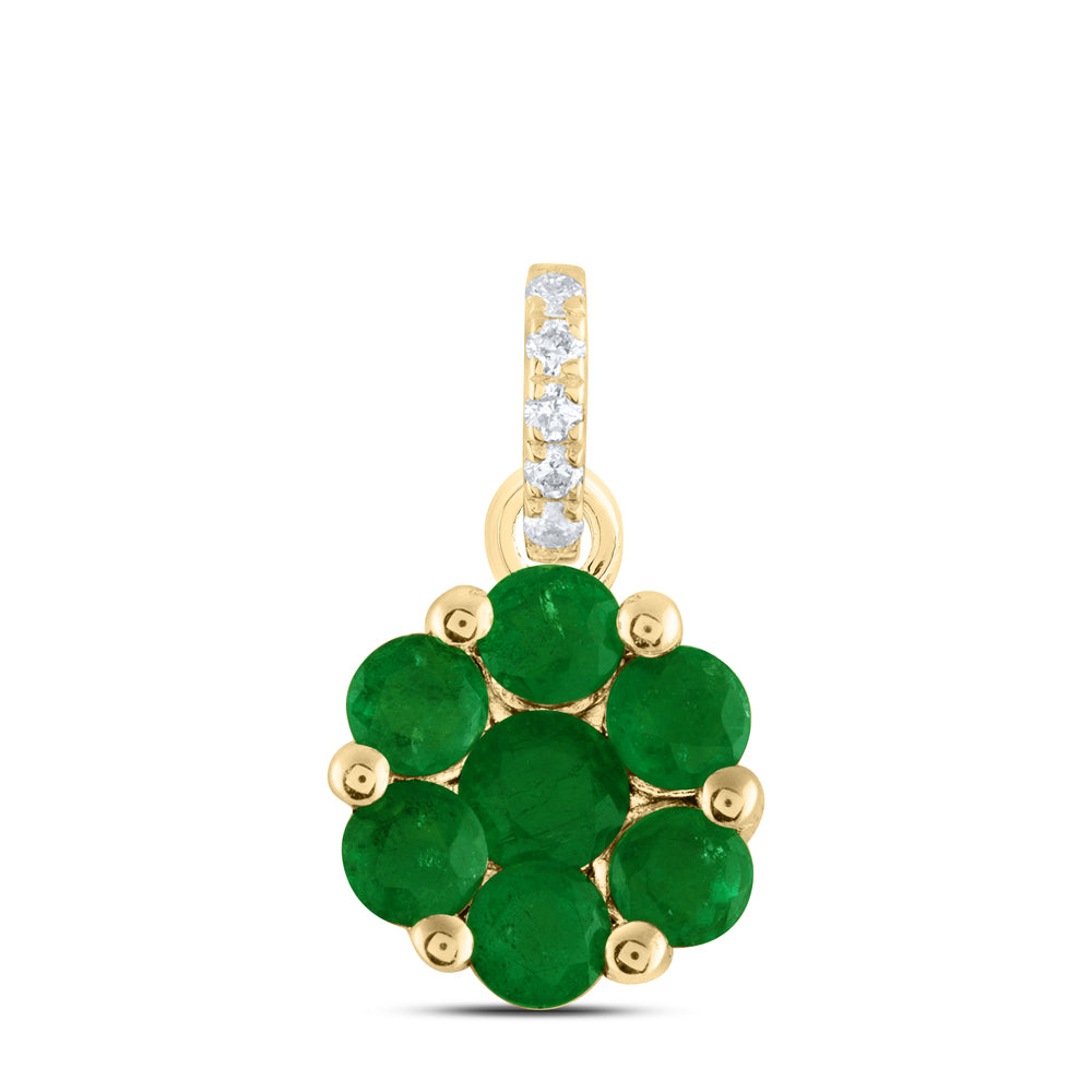 0.54 Ctw Natural Diamond Flower Green Pendant in 14k Yellow Gold