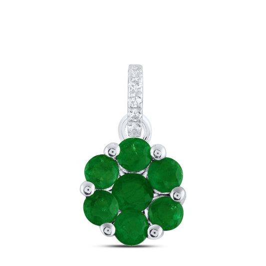0.55 Ctw Natural Diamond Flower Green Pendant in 14k White Gold