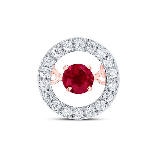 0.2 Ctw Natural Diamond Red Center Round Pendant in 10k Rose Gold