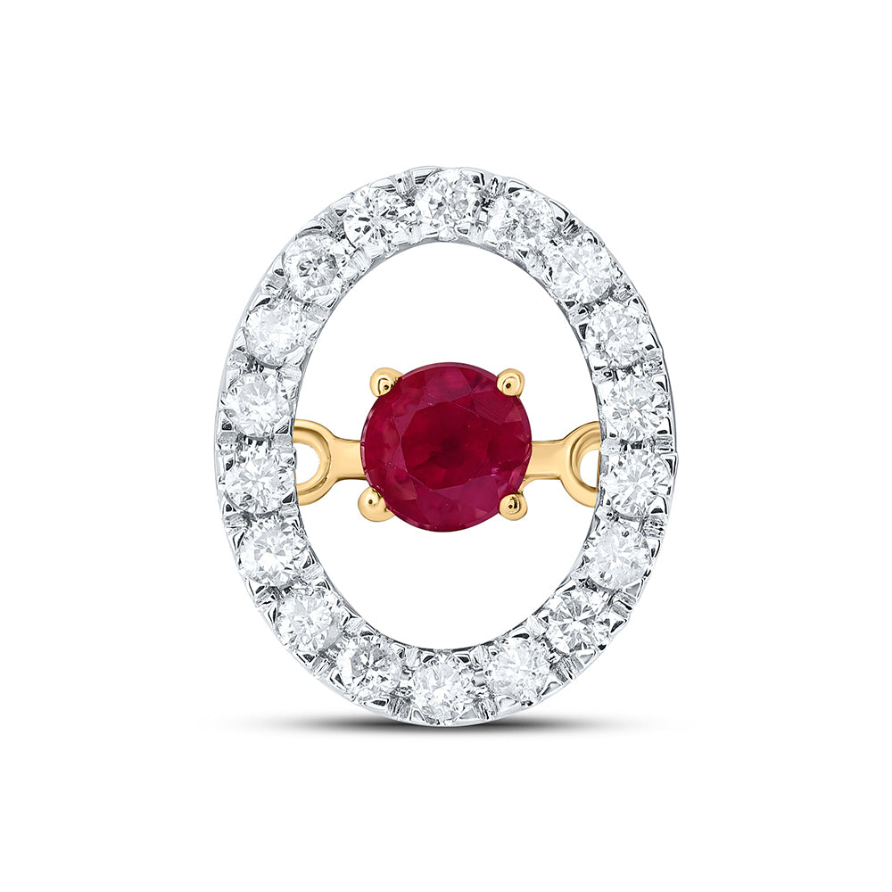 0.28 Ctw Natural Diamond Center Red Pendant in 10k Yellow Gold