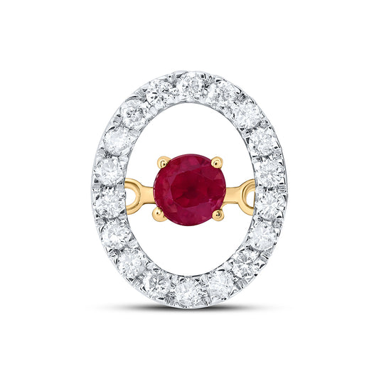 0.28 Ctw Natural Diamond Center Red Pendant in 10k Yellow Gold