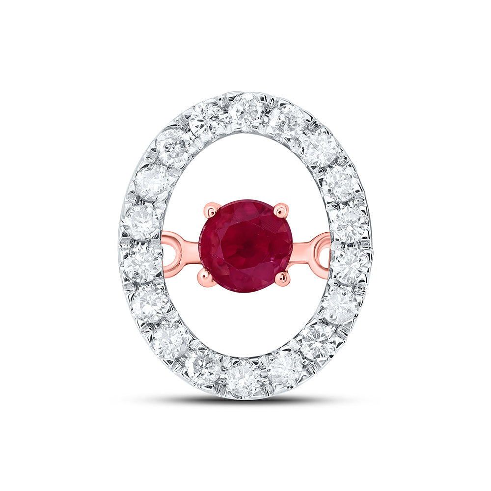 0.28 Ctw Natural Diamond Center Red Pendant in 10k Rose Gold