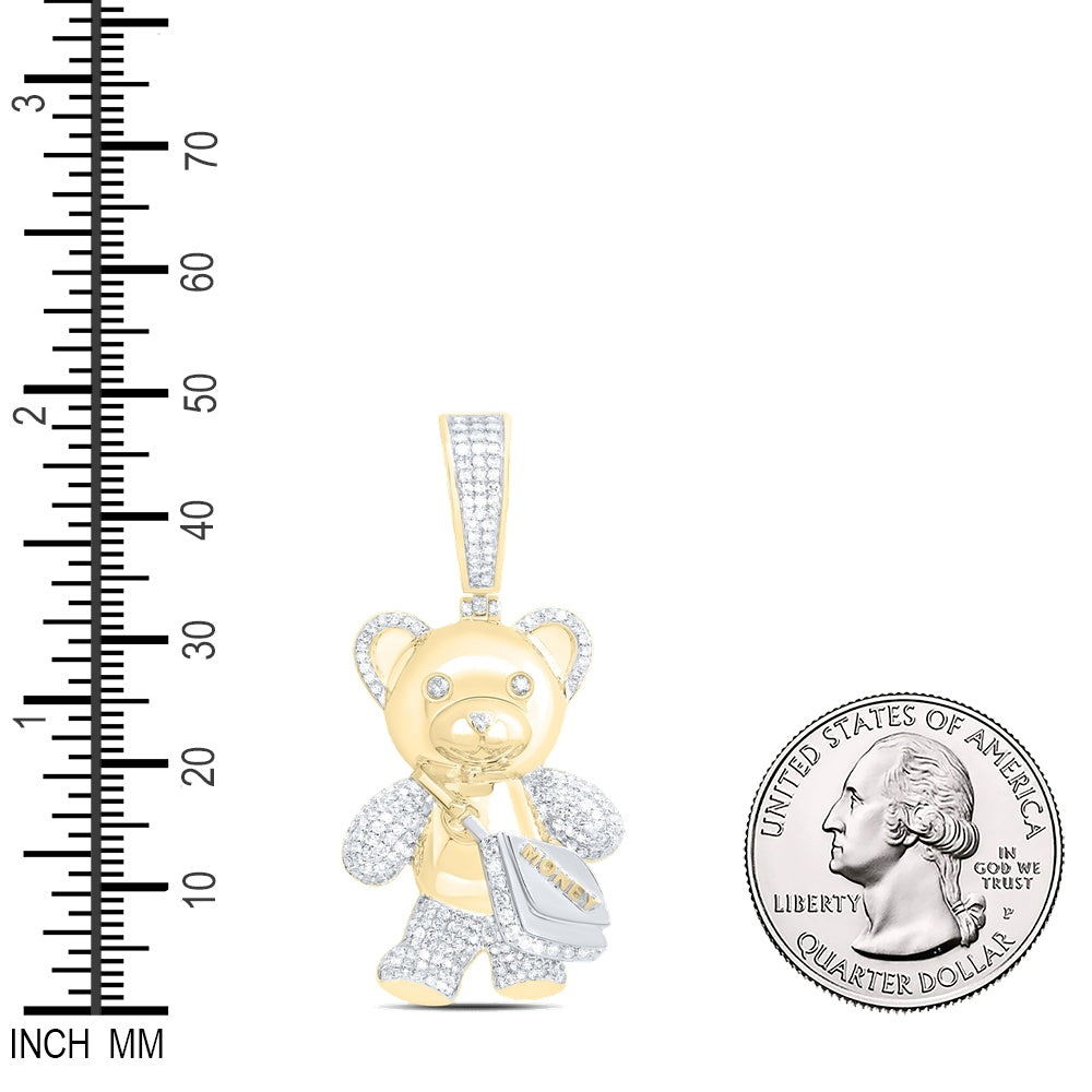 0.98 Ctw Natural Diamond Teddy Bear Money Bag Pendant in 10K Yellow White