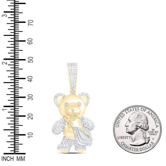 0.98 Ctw Natural Diamond Teddy Bear Money Bag Pendant in 10K Yellow White