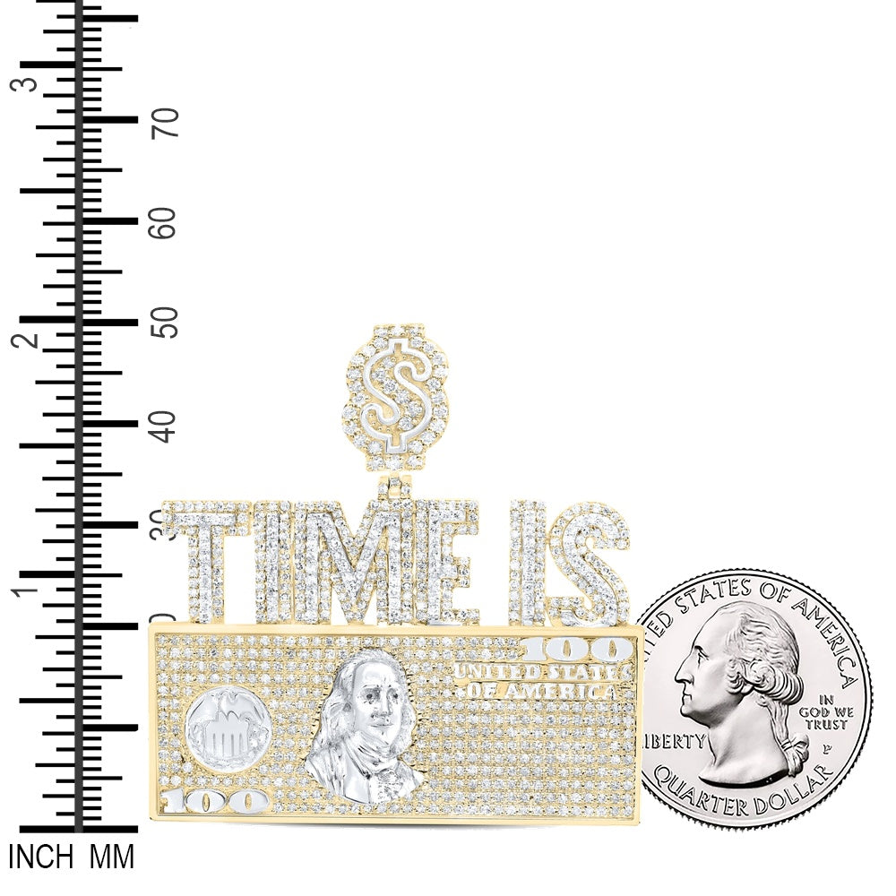 2.36 Ctw Natural Diamond Time Is Money 100 Hundred Bill Dollar Pendant in 10K Yellow White