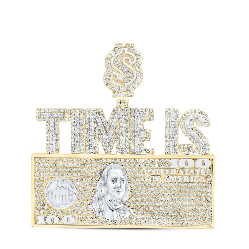 2.36 Ctw Natural Diamond Time Is Money 100 Hundred Bill Dollar Pendant in 10K Yellow White