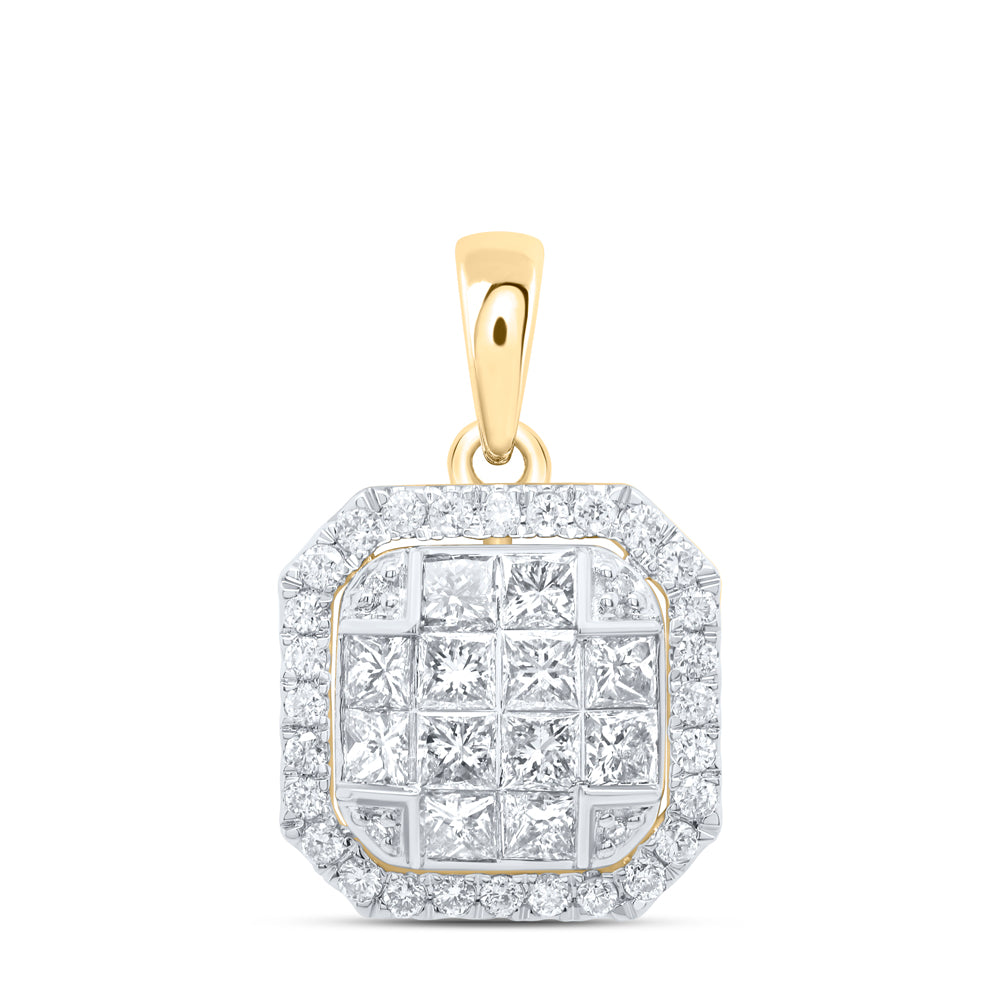 0.88 Ctw Natural Diamond Octagone Gift Pendant in 14k Yellow Gold