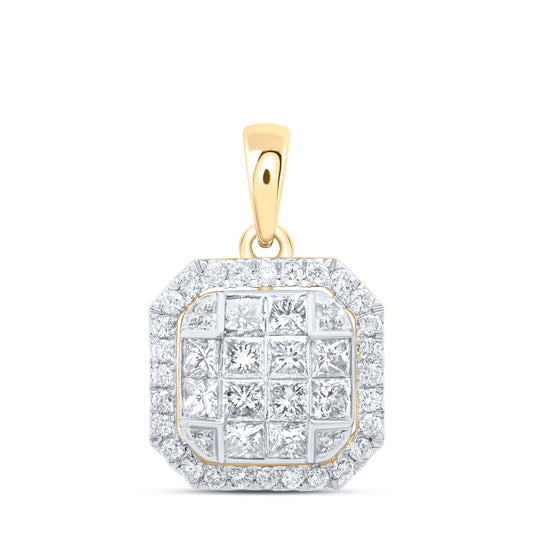 0.88 Ctw Natural Diamond Octagone Gift Pendant in 14k Yellow Gold