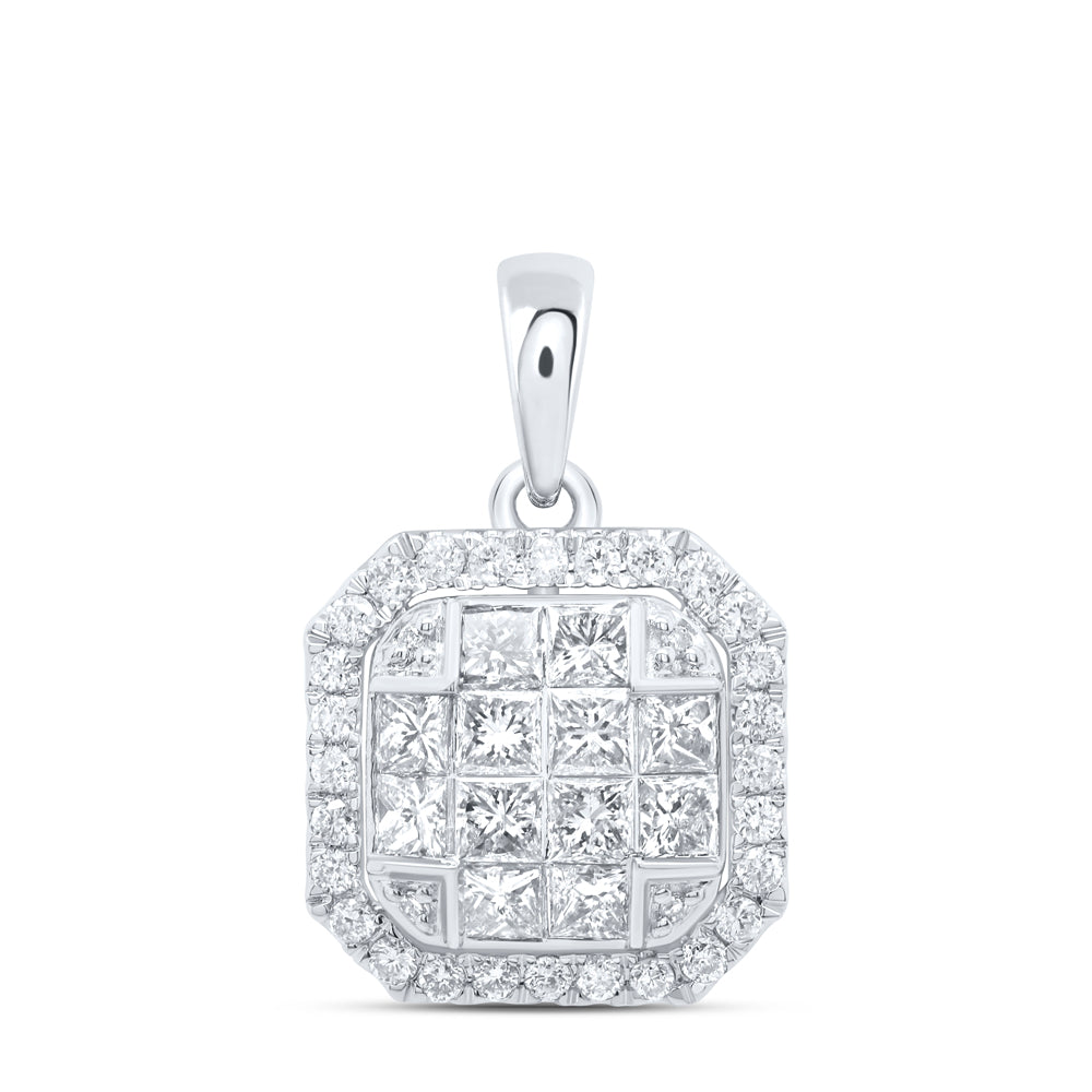 0.83 Ctw Natural Diamond Octagone Gift Pendant in 14k White Gold