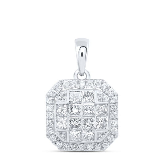 0.83 Ctw Natural Diamond Octagone Gift Pendant in 14k White Gold