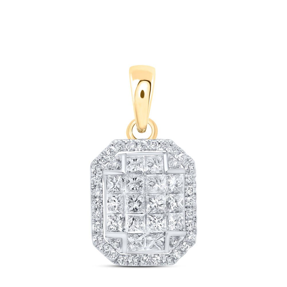 0.77 Ctw Natural Diamond Octagone Shape Pendant in 14k Yellow Gold