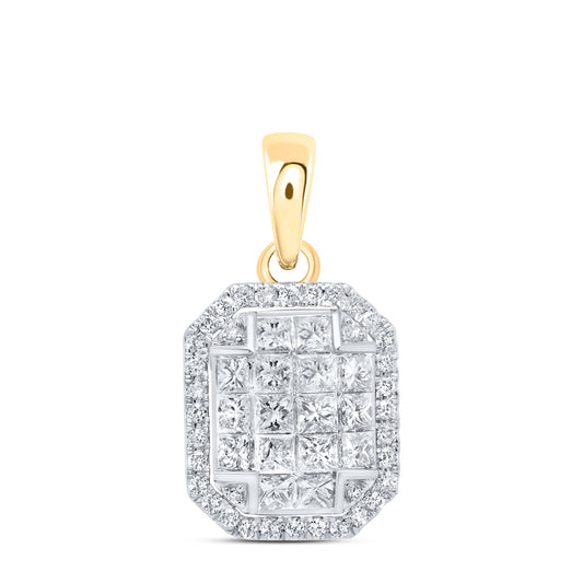 0.77 Ctw Natural Diamond Octagone Shape Pendant in 14k Yellow Gold