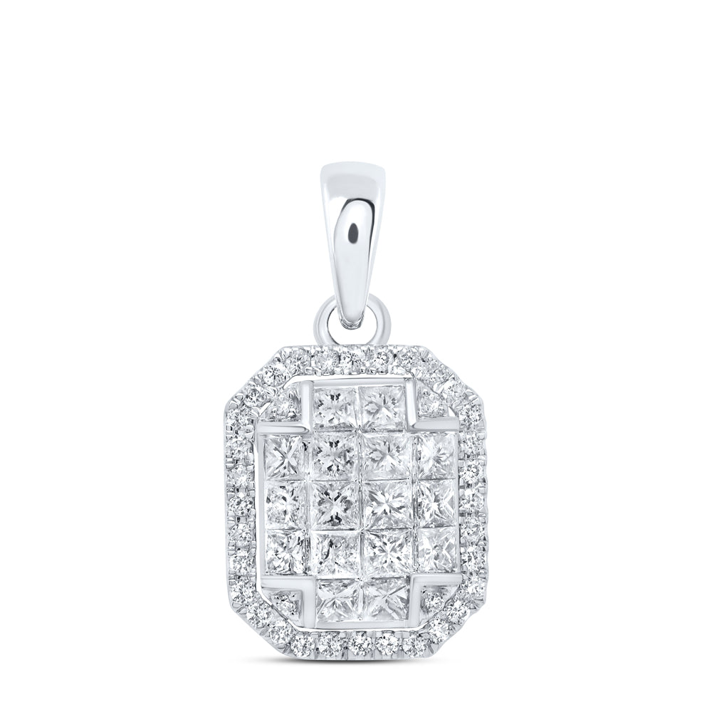 0.76 Ctw Natural Diamond Octagone Shape Pendant in 14k White Gold