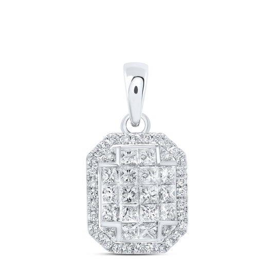 0.76 Ctw Natural Diamond Octagone Shape Pendant in 14k White Gold