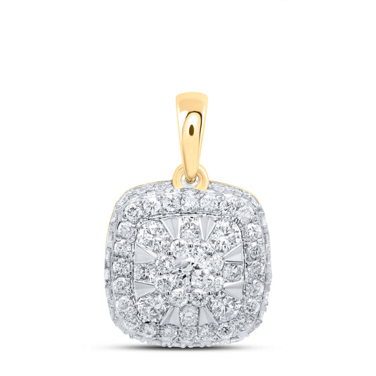 0.53 Ctw Natural Diamond Round Edges Square Shaped Pendant in 14k Yellow Gold