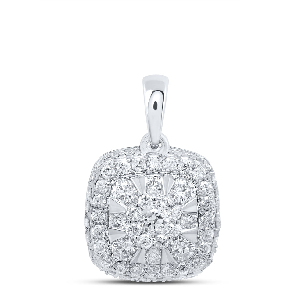 0.53 Ctw Natural Diamond Round Edges Square Shaped Pendant in 14k White Gold