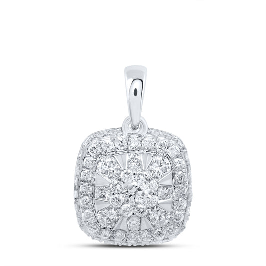 0.53 Ctw Natural Diamond Round Edges Square Shaped Pendant in 14k White Gold