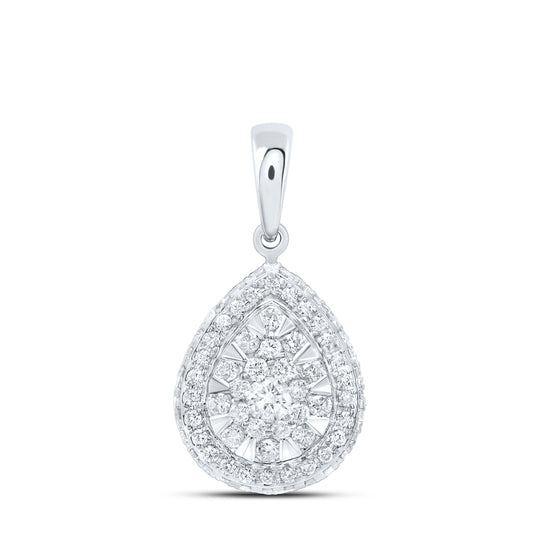 0.5 Ctw Natural Diamond Teardrop Gift Pendant in 14k White Gold