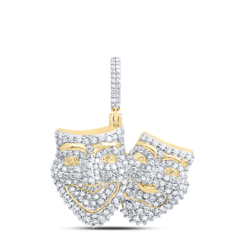 1.42 Ctw Natural Diamond Sad Happy Face Pendant in 10k Yellow Gold