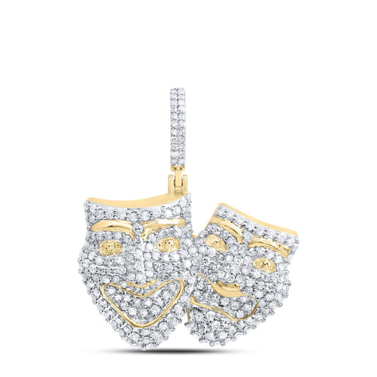 1.42 Ctw Natural Diamond Sad Happy Face Pendant in 10k Yellow Gold