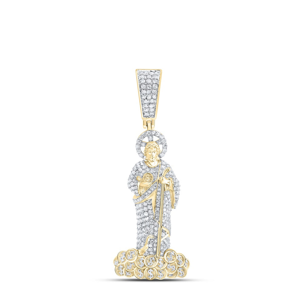 1.2 Ctw Natural Diamond St. Saint Jude Pendant in 10k Yellow Gold