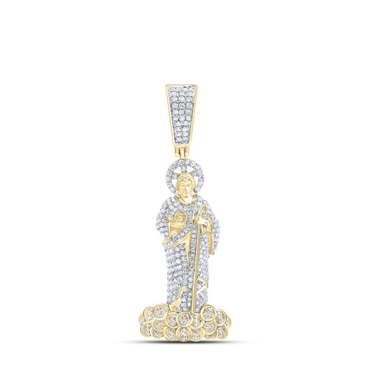1.2 Ctw Natural Diamond St. Saint Jude Pendant in 10k Yellow Gold